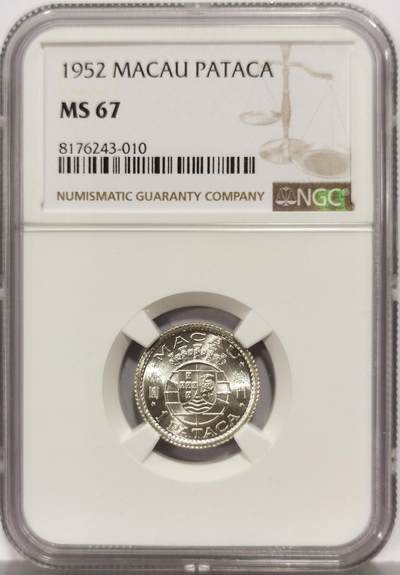 博洋堂世界钱币拍卖第167期（全场包邮） - NGC MS67 葡属澳门1952年首版壹圆银币，无敌寂寞分数，麦稀奇所见最高