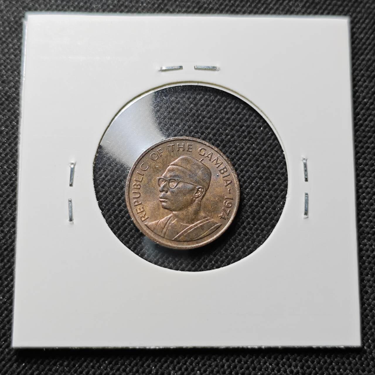 KK钱币收藏小铺  第414期 2月预留时间 周末发货 1974冈比亚1布图 铜币