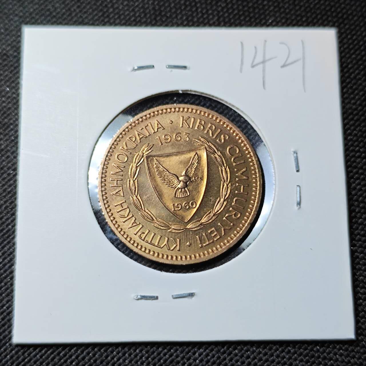 KK钱币收藏小铺  第414期 2月预留时间 周末发货 1963塞浦路斯5米尔 精制币