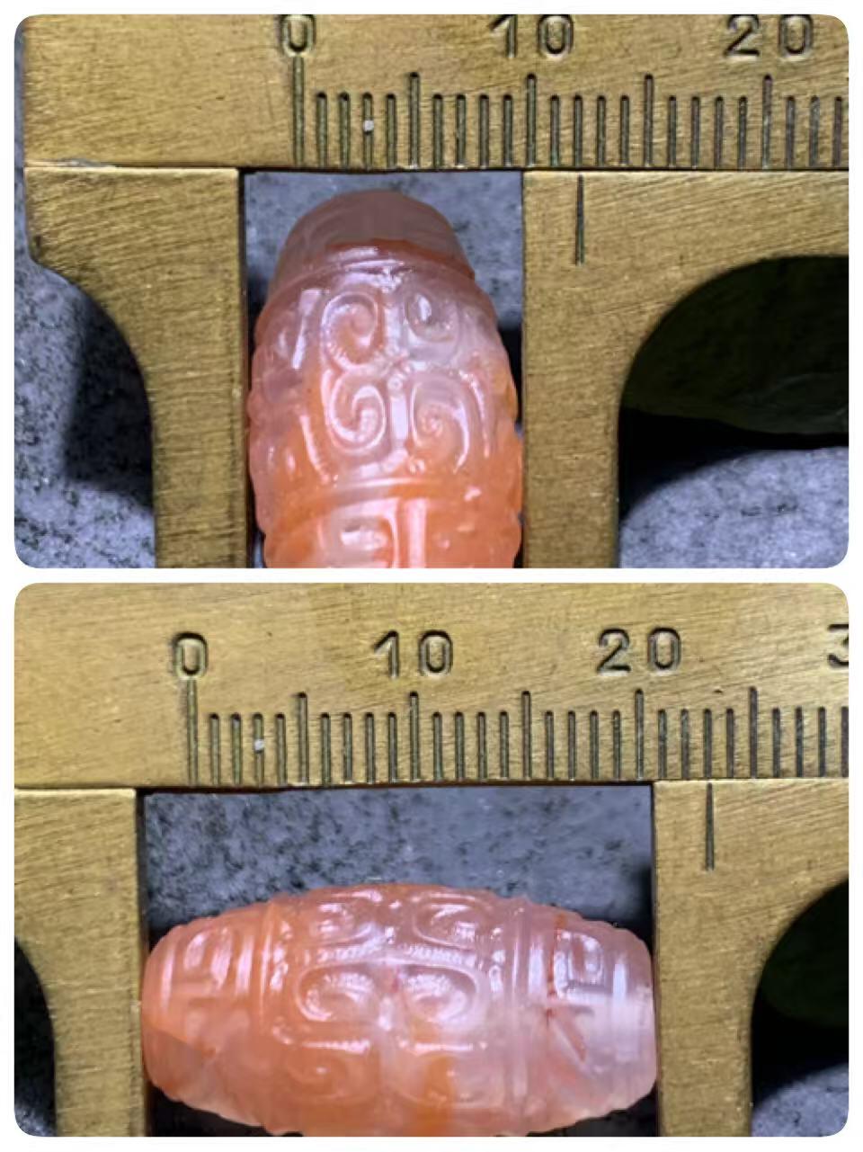 精美亚光川料荔枝冻飘红南红玛瑙雕刻回纹桶珠一个，