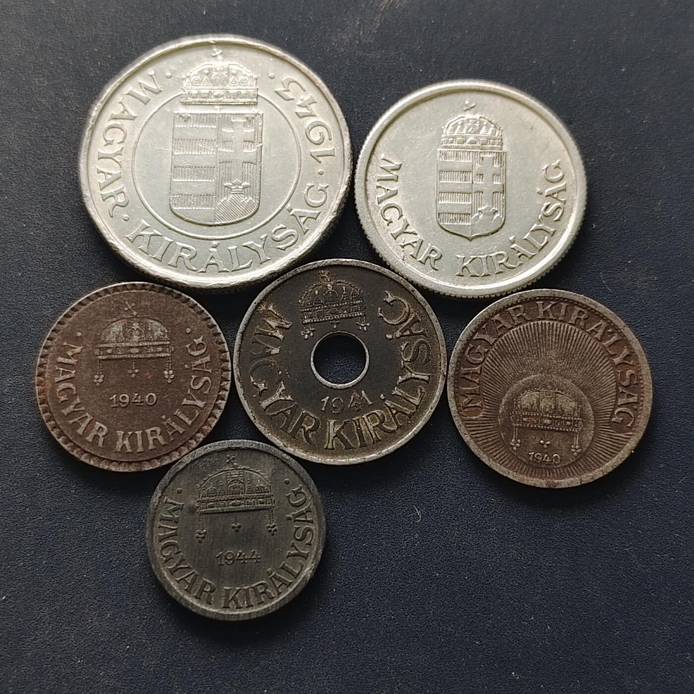 【全场包邮】纯粹捡漏拍518场 匈牙利1941-1944年二战时期6枚套币