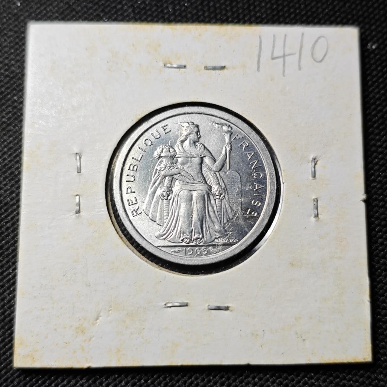 KK钱币收藏小铺  第414期 2月预留时间 周末发货 1965法属波利尼西亚1法郎