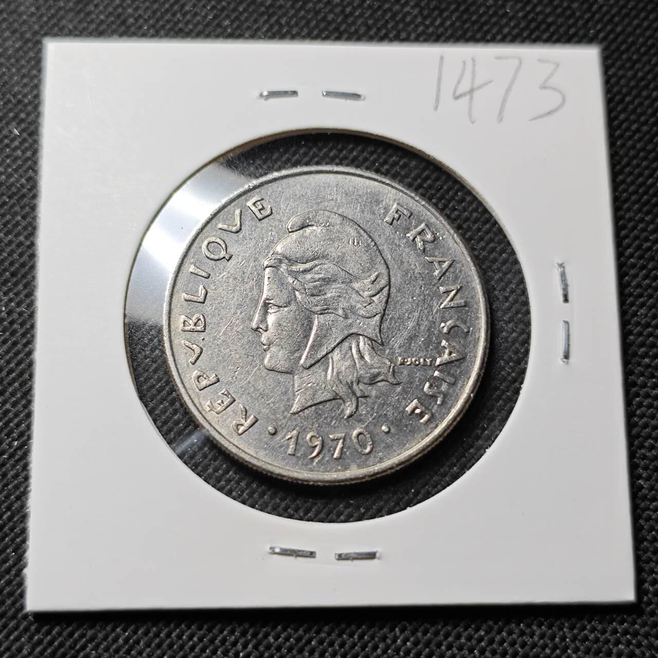 KK钱币收藏小铺  第414期 2月预留时间 周末发货 1970法属波利尼西亚20法郎 