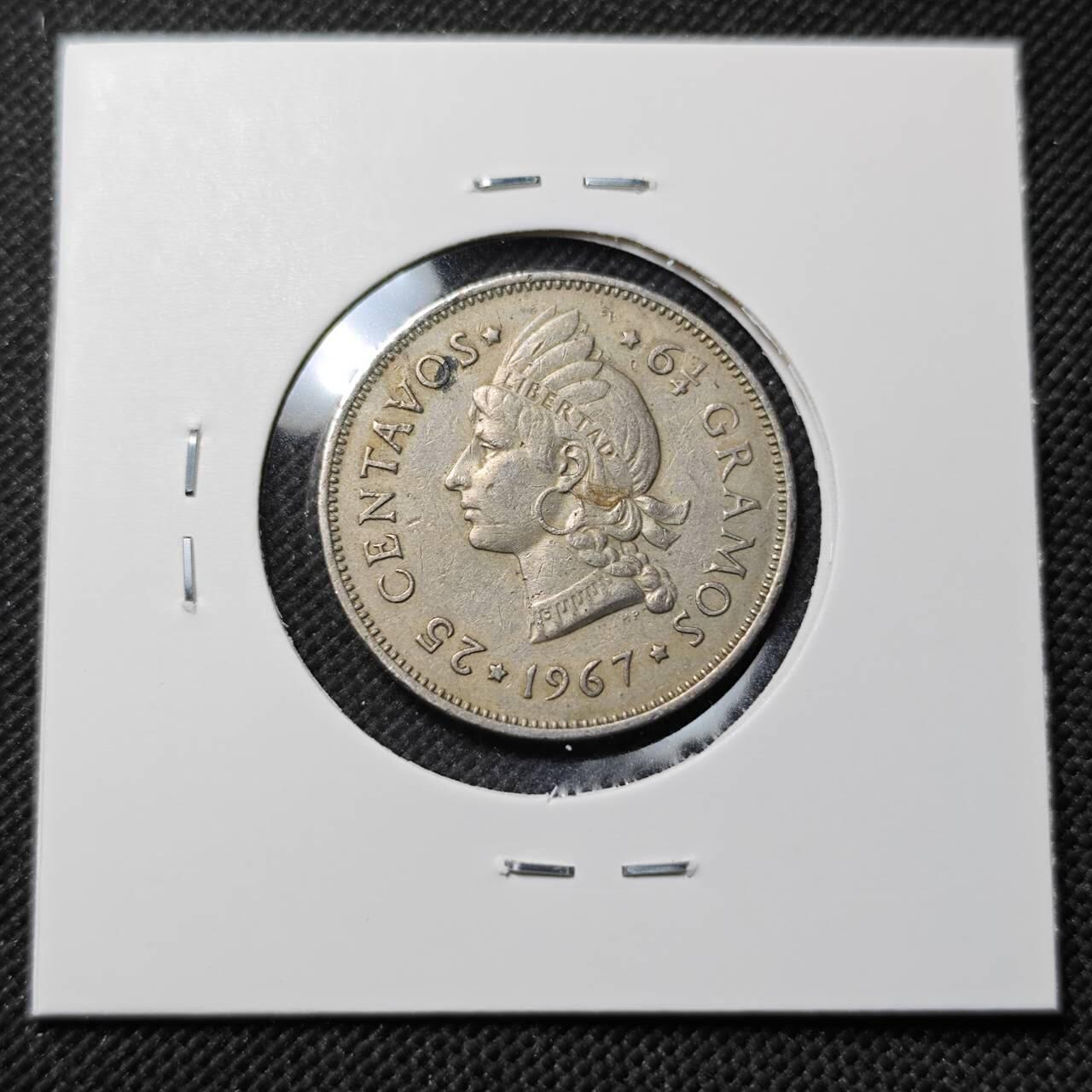 KK钱币收藏小铺  第414期 2月预留时间 周末发货 1967多米尼加25分 