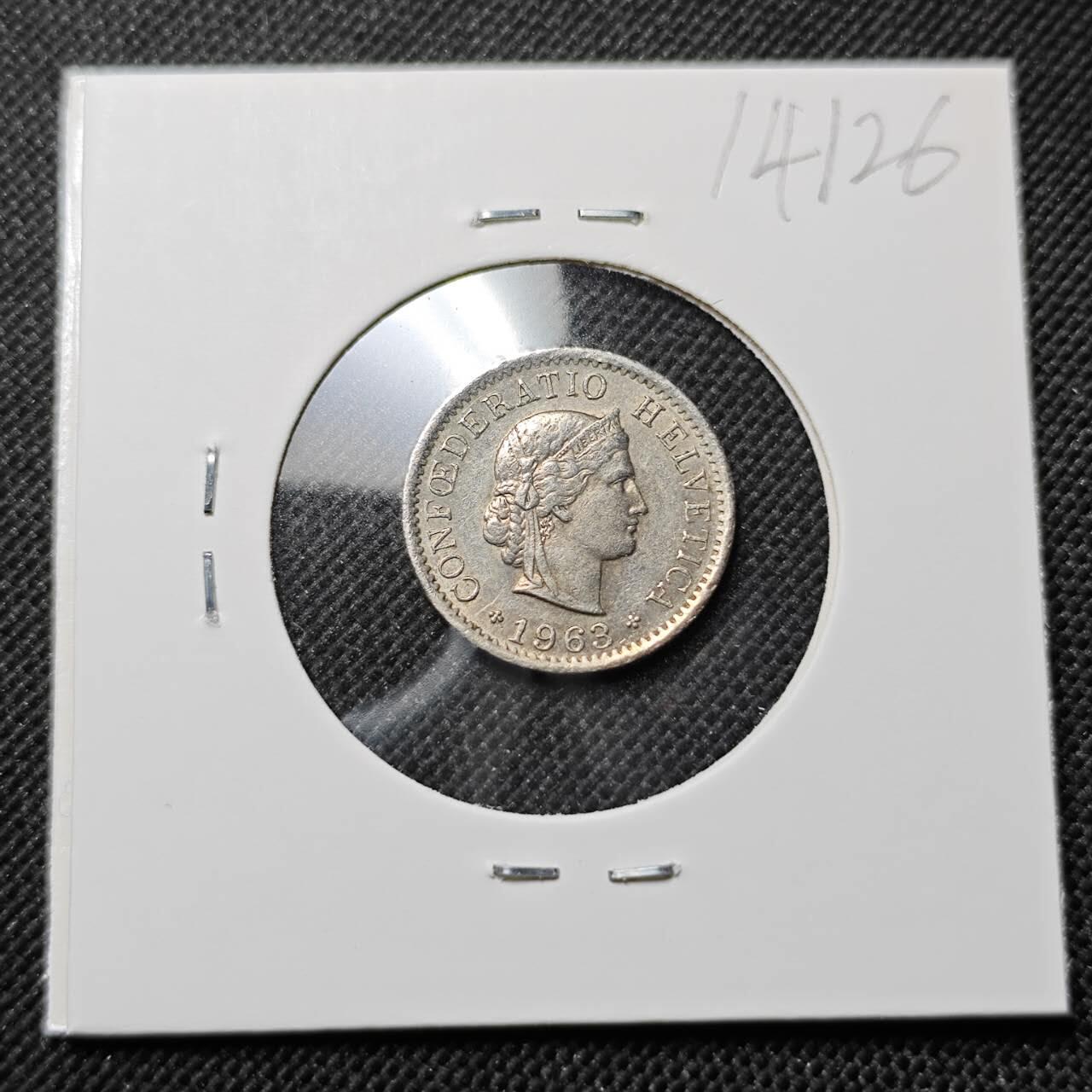 KK钱币收藏小铺  第414期 2月预留时间 周末发货 1963瑞士5分 