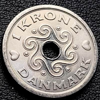 泉币菌-第218场-拍品多 请提前出价 - 丹麦王国 2000年版 1克郎圆孔铜镍币 玛格丽特二世女王 20.15mm