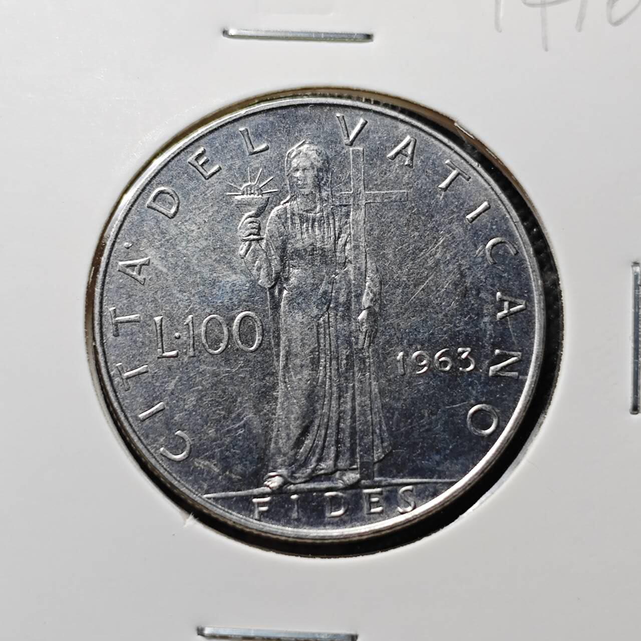 KK钱币收藏小铺  第414期 2月预留时间 周末发货  1963梵蒂冈100里拉