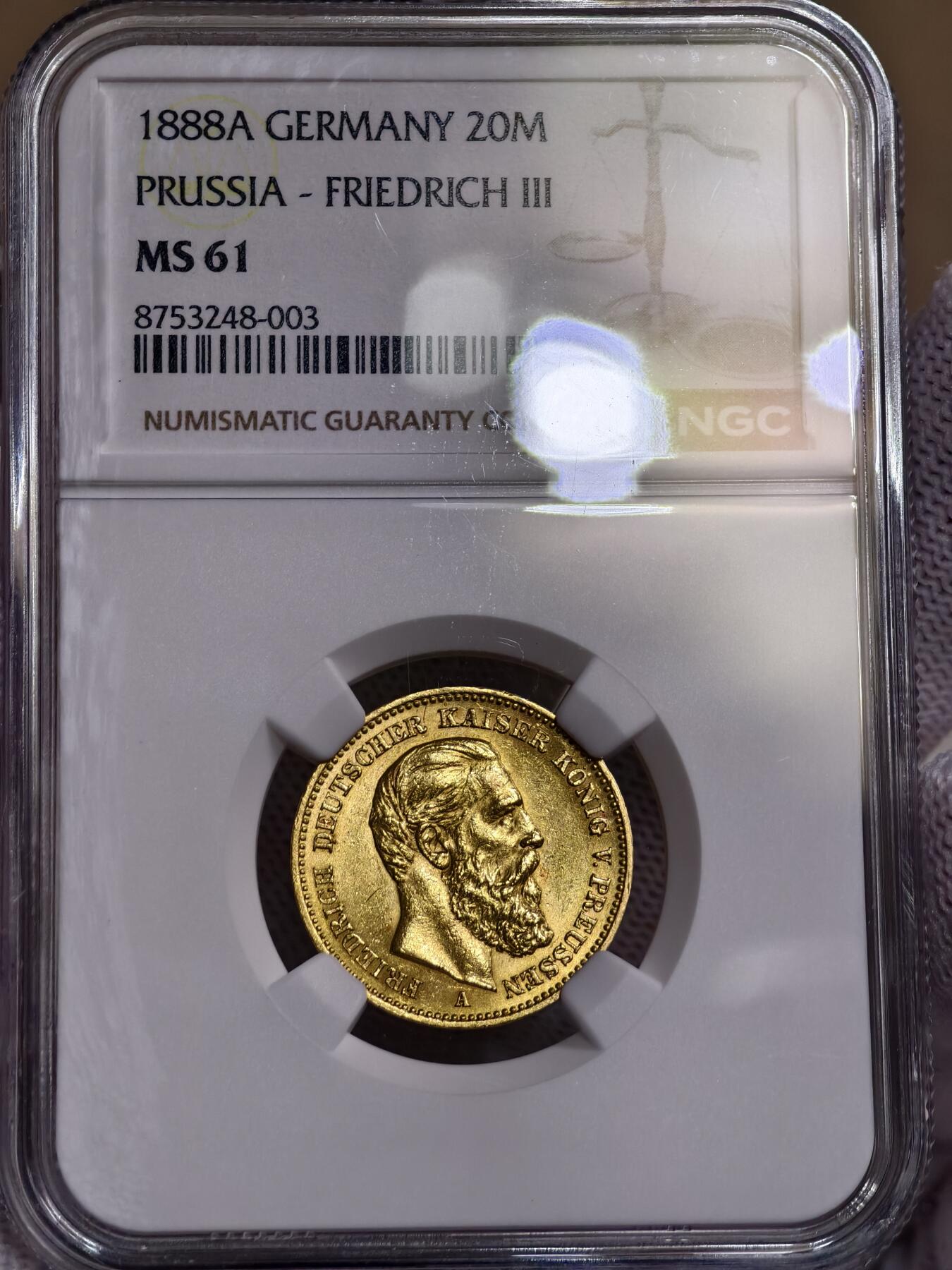 NGC-MS61德国1888年腓特烈三世三皇20马克金币