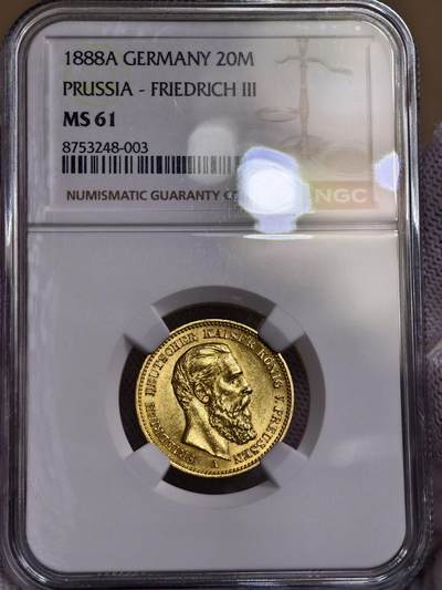 NGC-MS61德国1888年腓特烈三世三皇20马克金币 - NGC-MS61德国1888年腓特烈三世三皇20马克金币