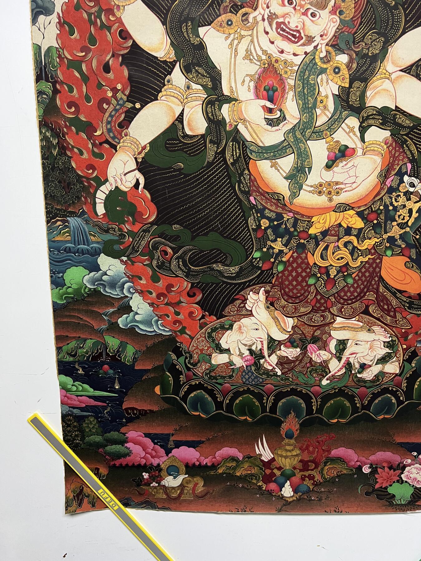 零元拍：唐卡装饰艺术复制画 （非原画）做旧工艺 名稱：白马哈嘎拉 尺寸 90✖️45