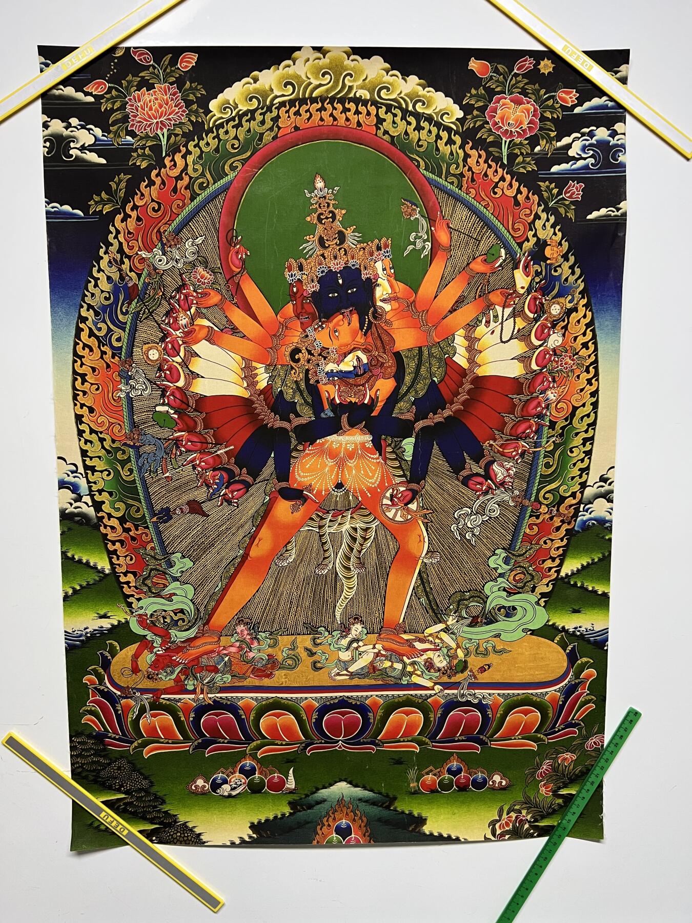 零元拍：唐卡装饰艺术复制画 （非原画）做旧工艺 名稱：大威德金刚 规格：83✖️59