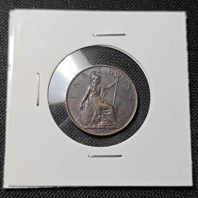 KK钱币收藏小铺  第415期 2月预留时间 周末发货 1903英国1法新铜币 爱七 好品