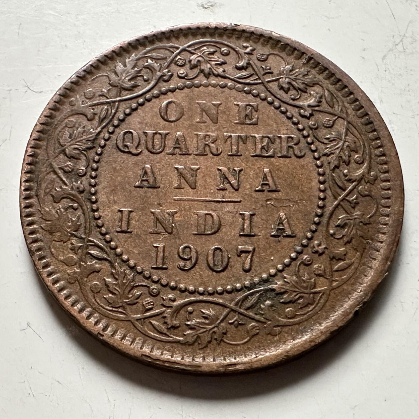 🌹外币初藏🌹🐯2026年第36场   每周二四六晚8️⃣点 接代拍 英属印度1907年1/4安娜铜币 a