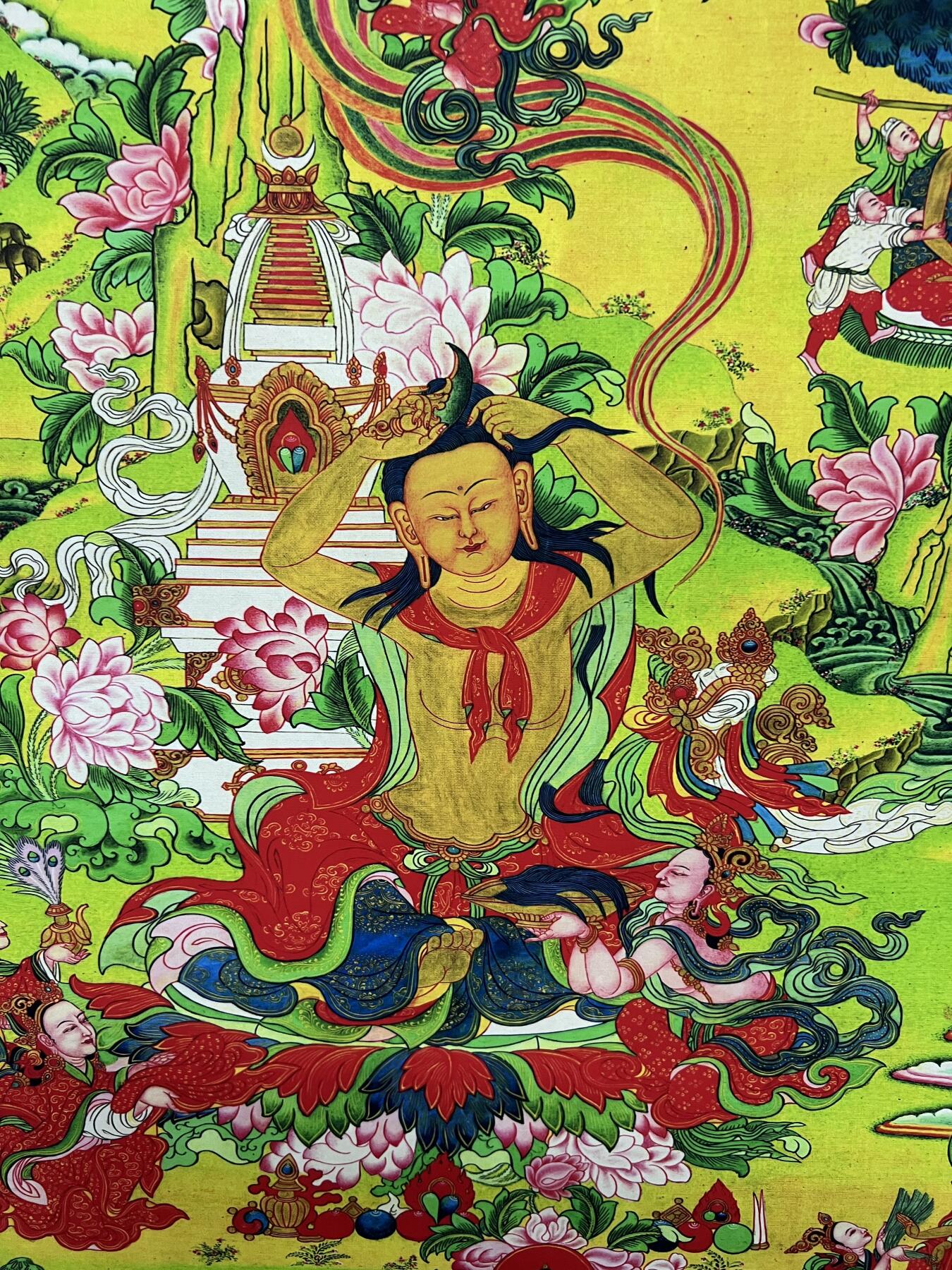 零元拍：唐卡装饰艺术复制画 （非原画）做旧工艺 名稱：妙音天女 规格：41✖️71 