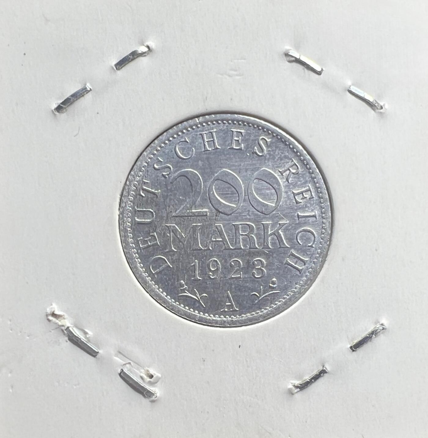 1923 年魏玛共和国 200 马克铝币 恶性通胀时期 德国高面额流通硬币