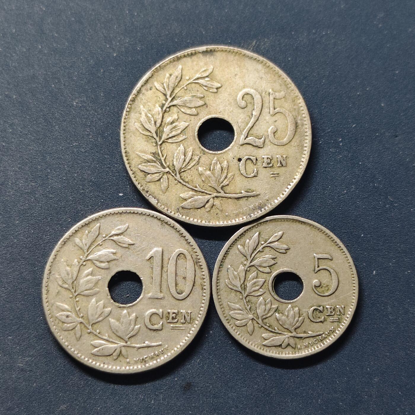 【全场包邮】纯粹捡漏拍518场 比利时1921-1925年BELGES版3枚套币