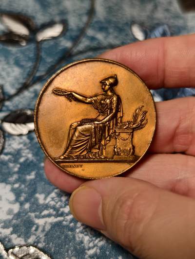 抚柳草堂-第二十一期章牌钱币  奖章勋章 满百包邮 放漏专场 - 1894法国艺术竞赛纪念铜章  坐姿雅典娜 名家布内特作品  直径42mm 重量34.3g 边铭丰饶角