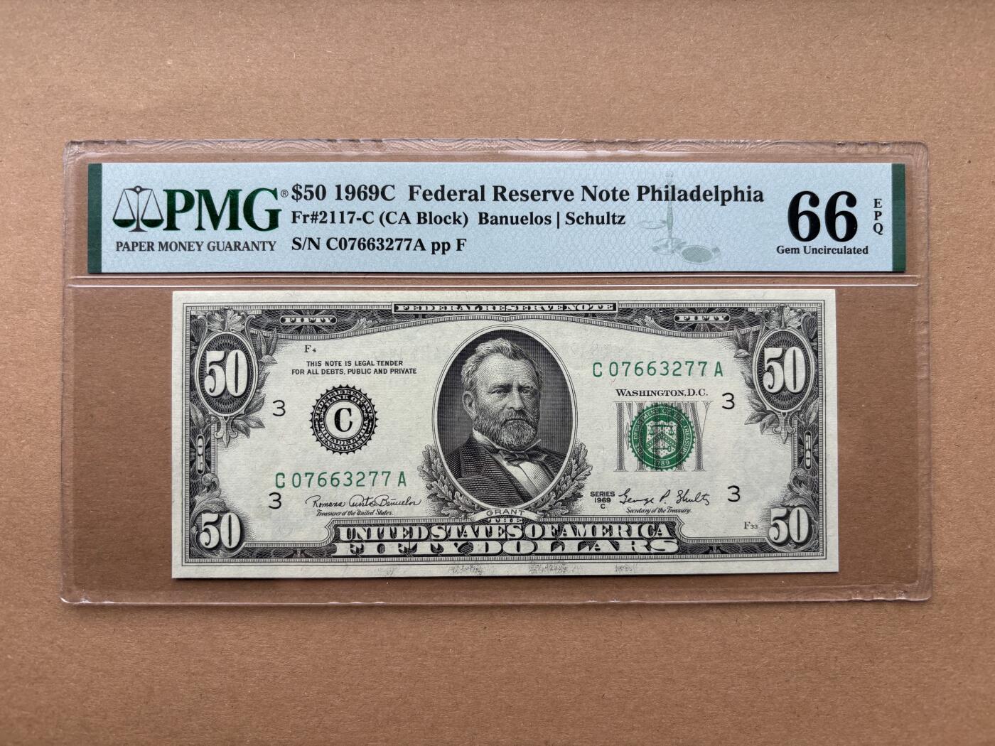【礼羽收藏】🌏世界钱币拍卖第131期 1969C版 50美 高分 PMG66E 号码无4