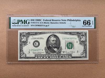【礼羽收藏】🌏世界钱币拍卖第131期 - 1969C版 50美 高分 PMG66E 号码无4