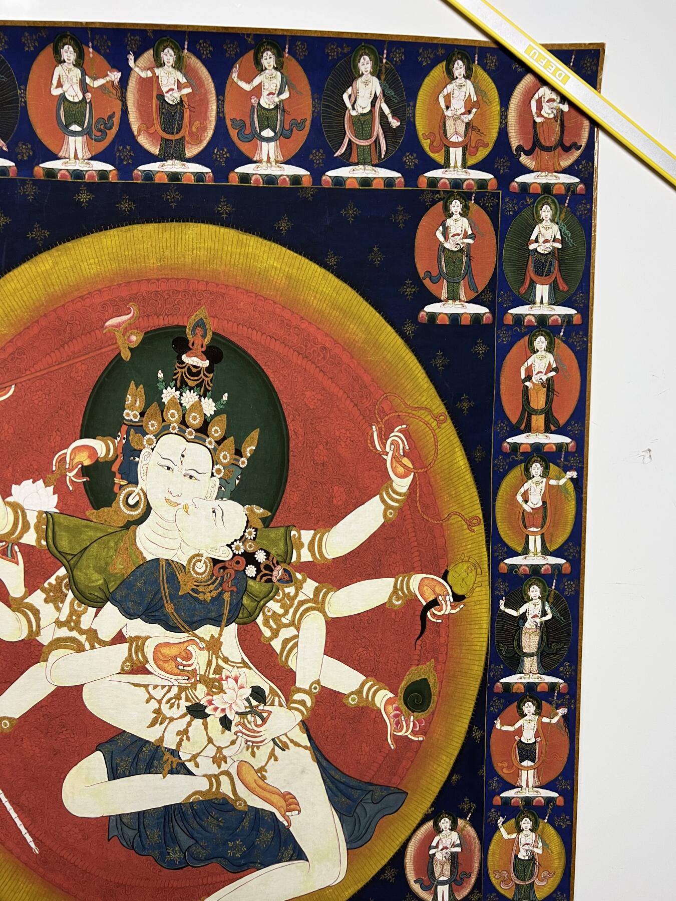 零元拍：唐卡装饰艺术复制画 （非原画）做旧工艺 名稱：勝樂金剛雙神像 规格：90✖️58