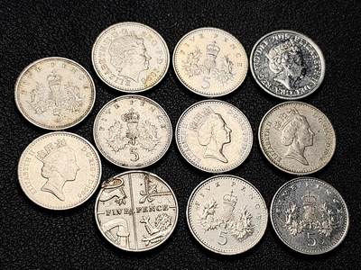 泉币菌-第219场-拍品多 请提前出价 - 11枚一组 英国5便士 小版 混合年份