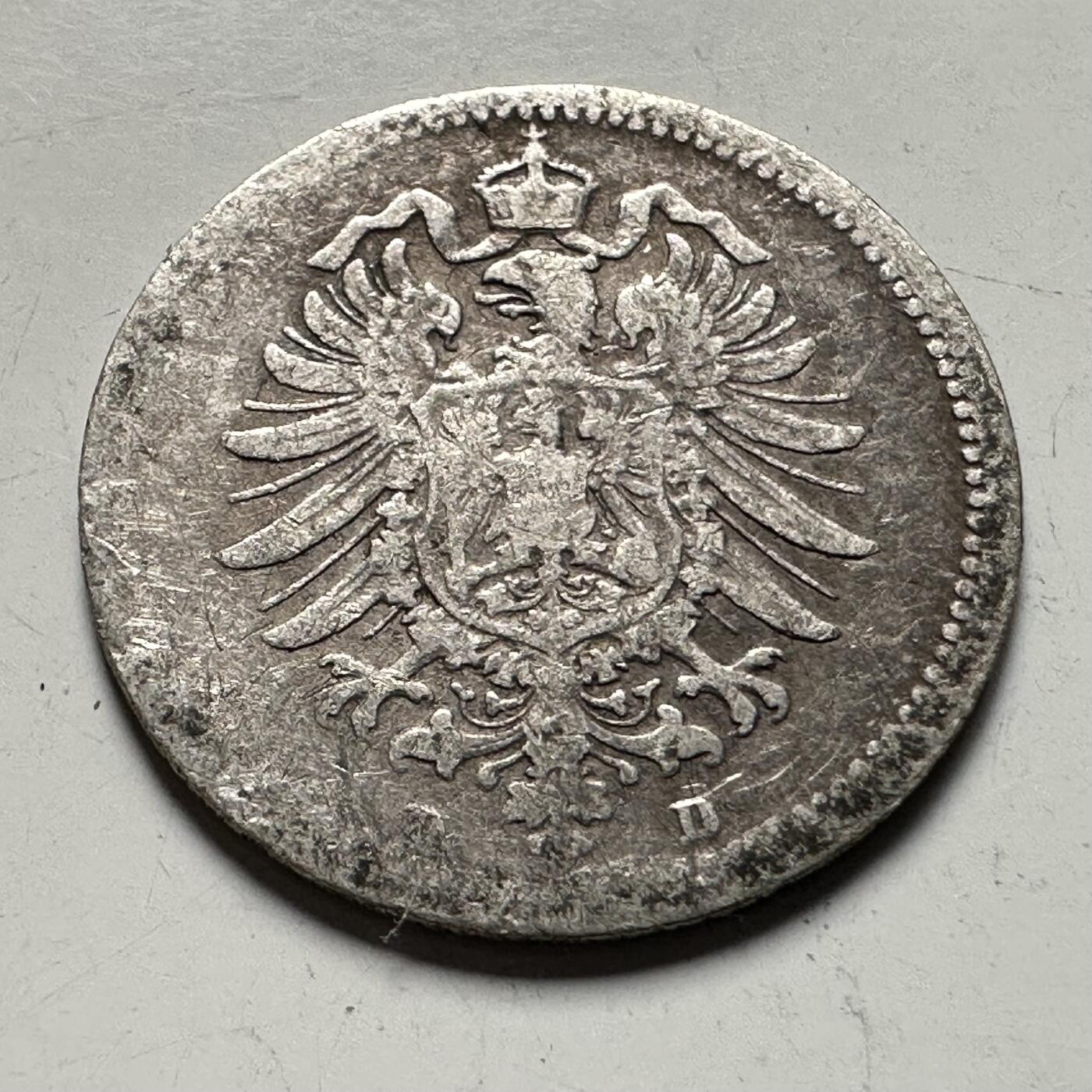 🌹外币初藏🌹🐯2026年第36场   每周二四六晚8️⃣点 接代拍 德意志帝国 1876年 帝国鹰 20芬尼 银币 90%银-2.22g-18.0mm