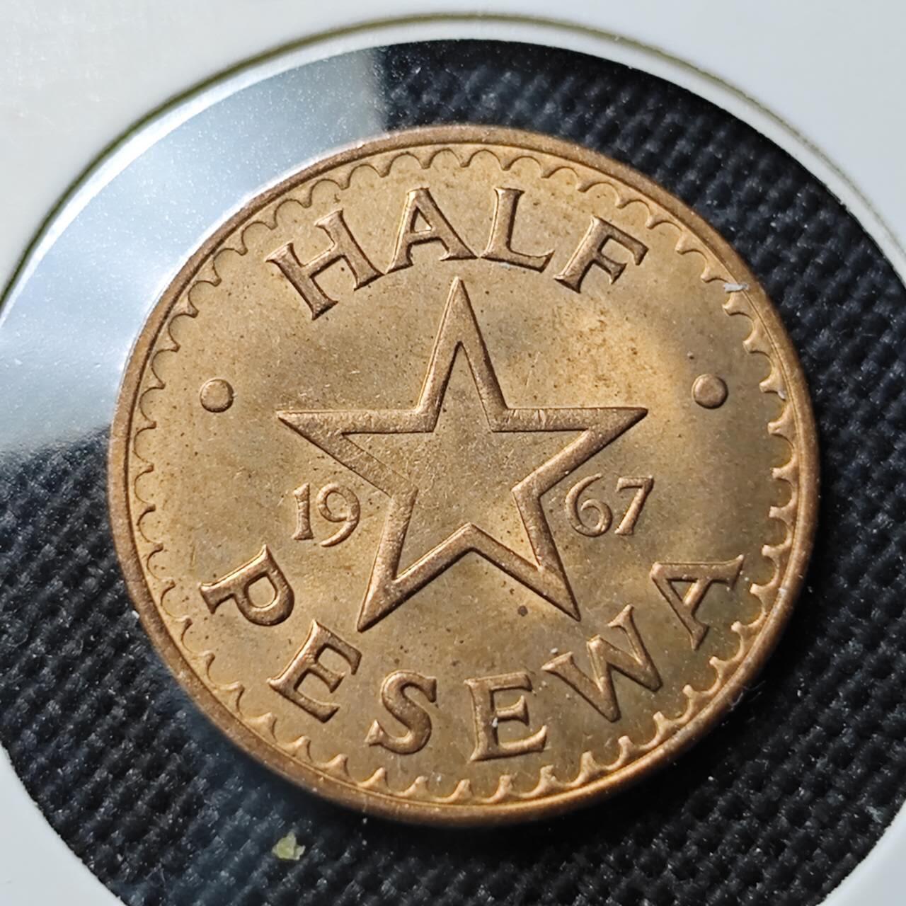 KK钱币收藏小铺  第414期 2月预留时间 周末发货 1967加纳1/2比塞瓦 好品