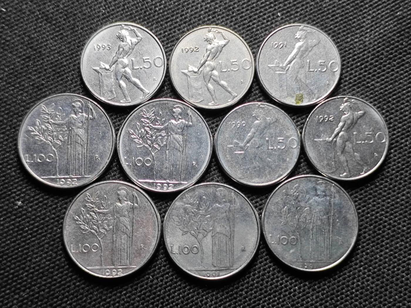 KK钱币收藏小铺  第414期 2月预留时间 周末发货  意大利50/100里拉一组10枚 5对