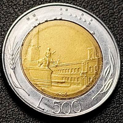 泉币菌-第219场-拍品多 请提前出价 - 世界首枚双色币 意大利1985年500里拉 罗马建筑雕像 广场 25.8mm