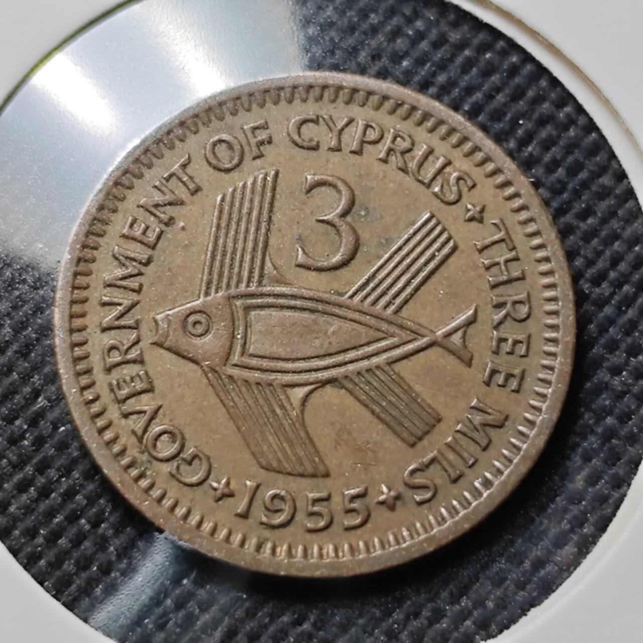KK钱币收藏小铺  第414期 2月预留时间 周末发货 1955塞浦路斯3米尔 