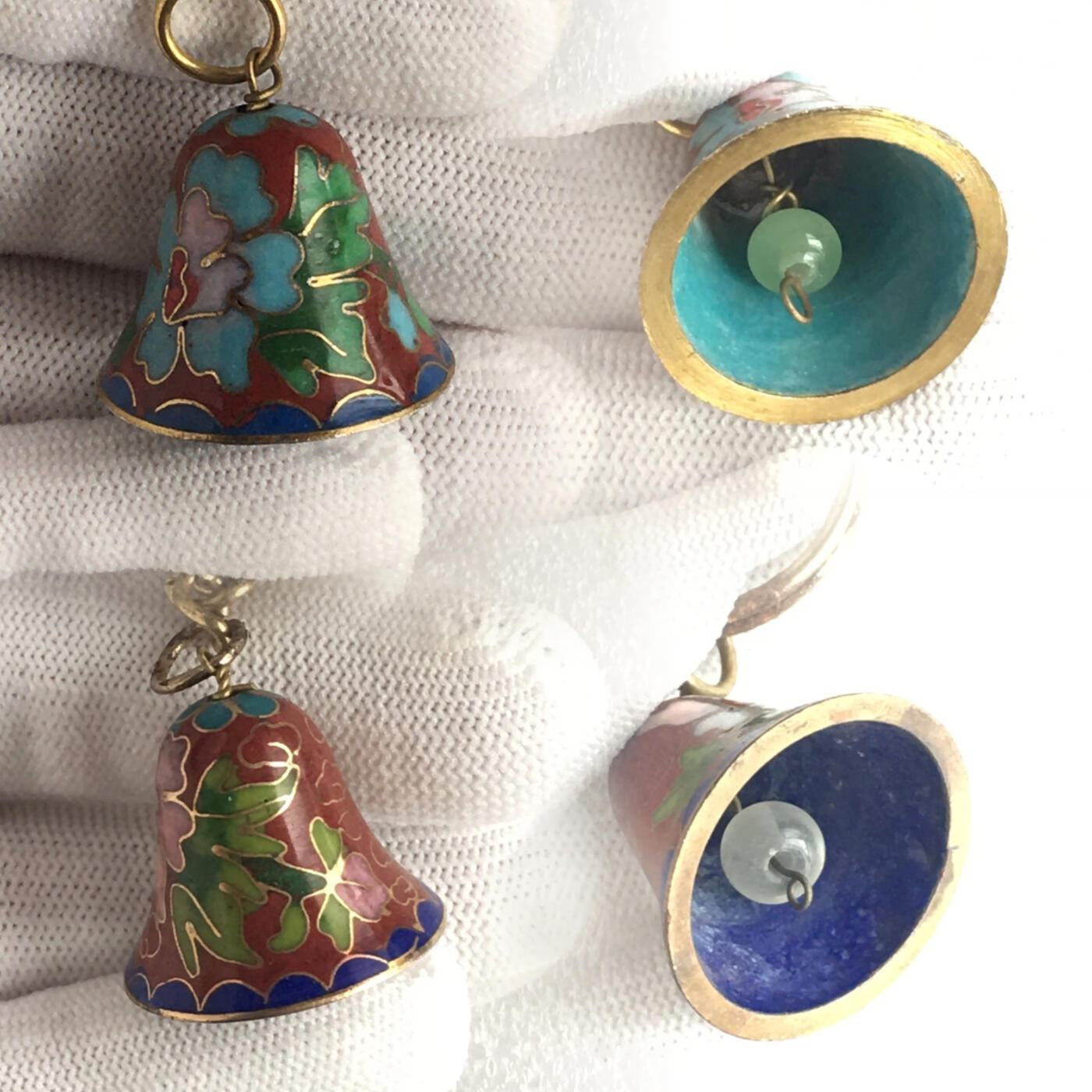 出口创汇景泰蓝铜胎掐丝珐琅磨光红色铃铛1个原版真品文玩艺术收藏
