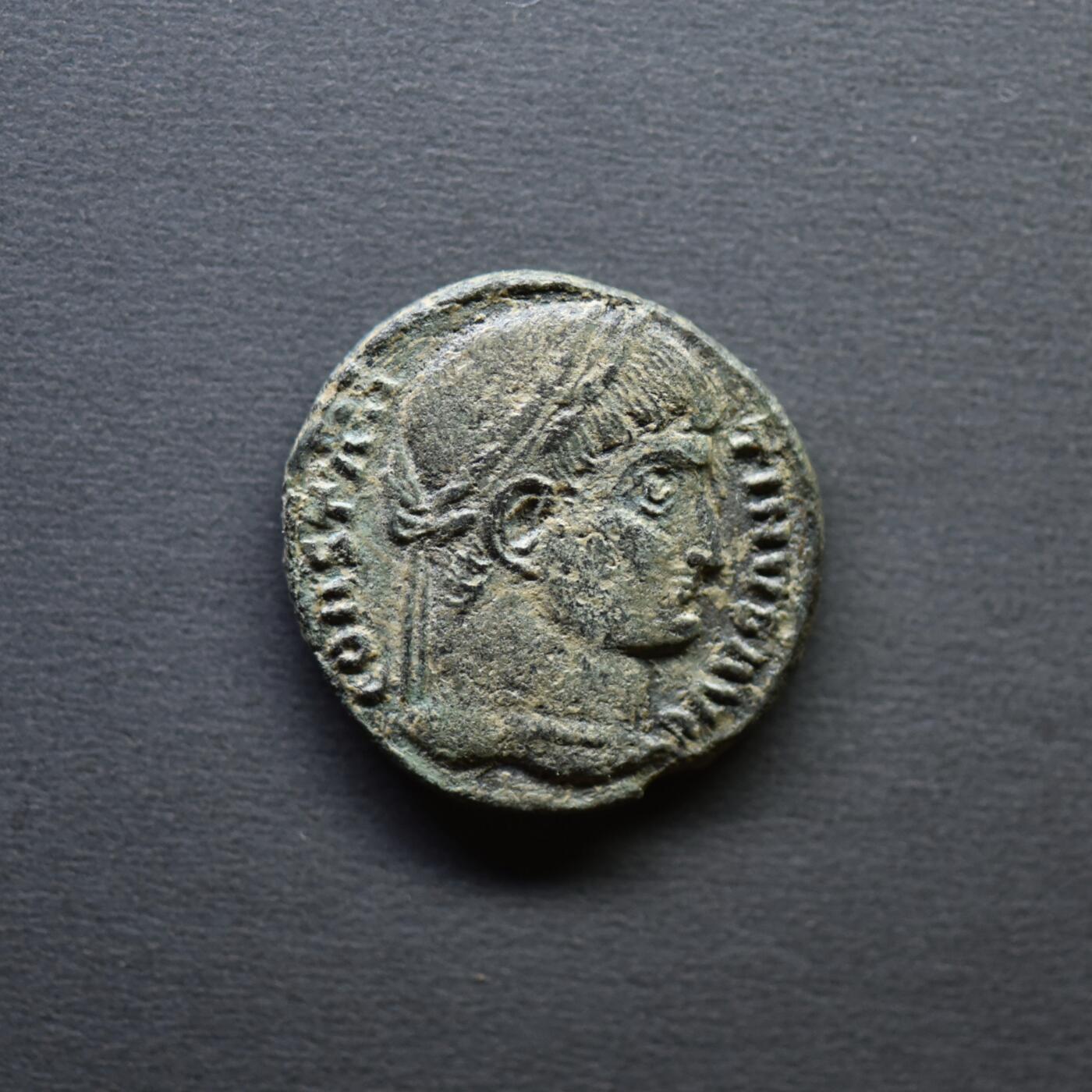 【良泉】4月16日【西方古代打制币】拍卖108件 【极美品】公元320年【古罗马】君士坦丁大帝“誓愿二十年”铜币，帖撒罗尼亚造币厂，2.67克