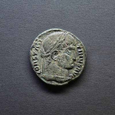 【良泉】4月16日【西方古代打制币】拍卖108件 - 【极美品】公元320年【古罗马】君士坦丁大帝“誓愿二十年”铜币，帖撒罗尼亚造币厂，2.67克