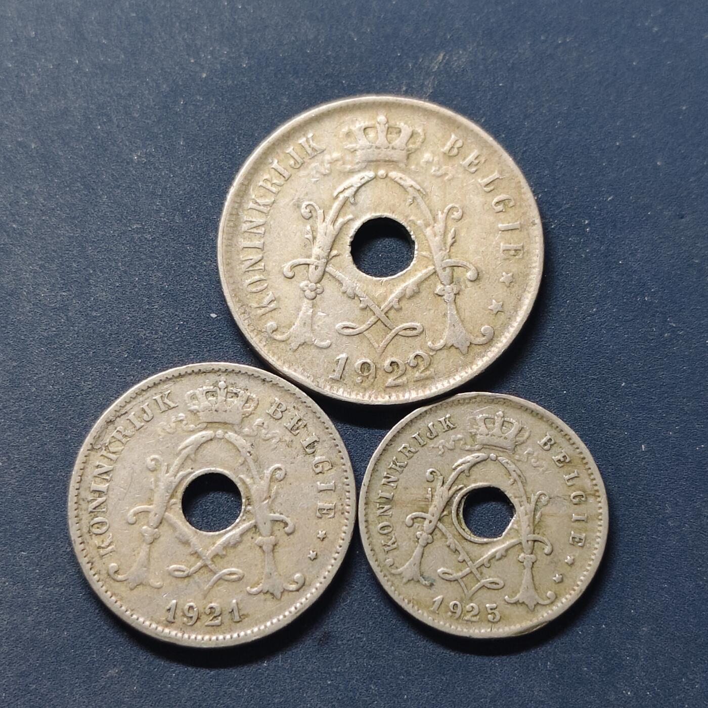 【全场包邮】纯粹捡漏拍518场 比利时1921-1925年BELGES版3枚套币