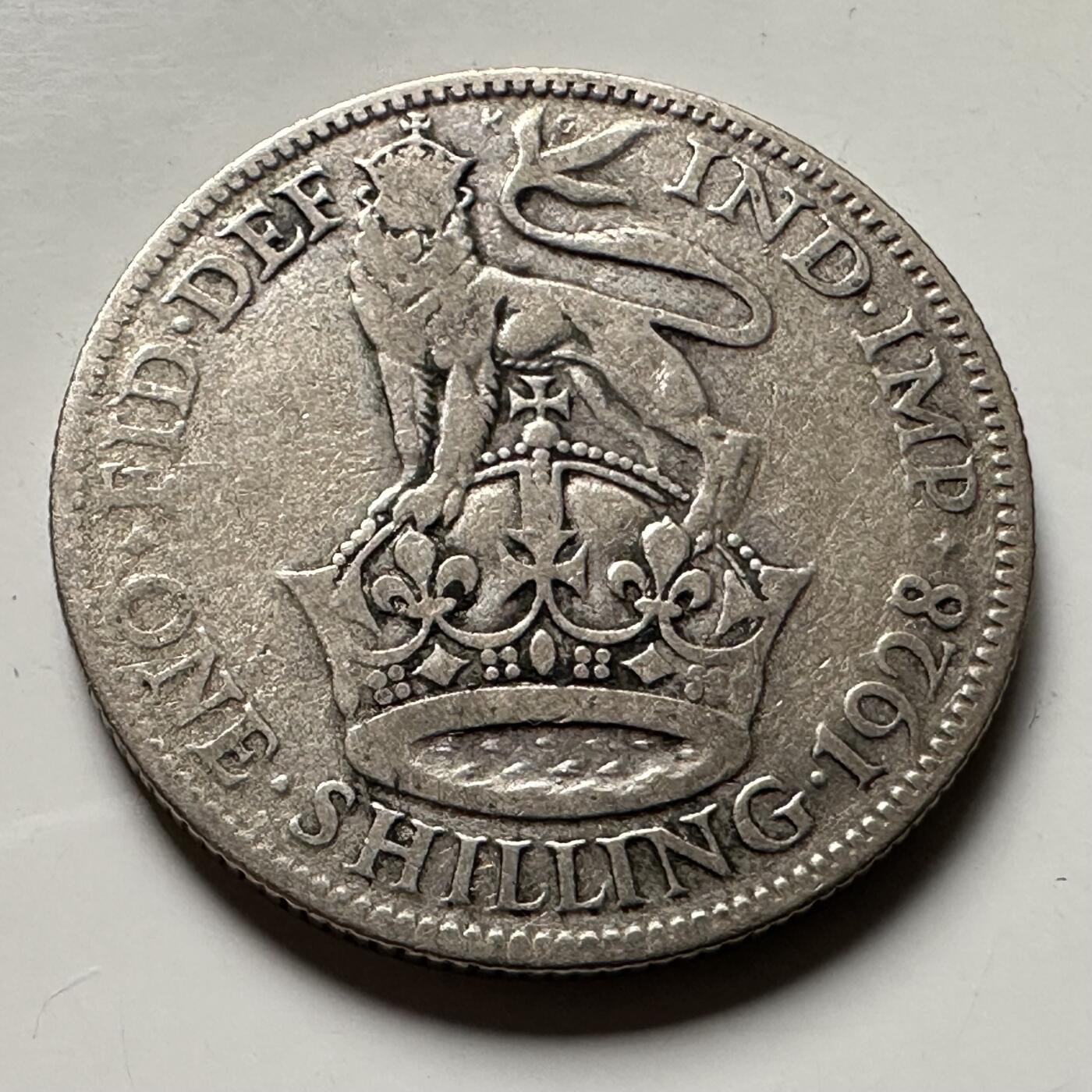 🌹外币初藏🌹🐯2026年第36场   每周二四六晚8️⃣点 接代拍 英国 1928年1先令银币 50%银-5.66g-23.5mm b