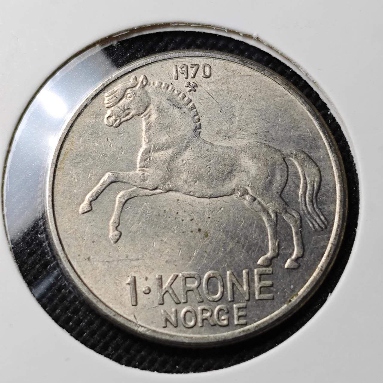 KK钱币收藏小铺  第414期 2月预留时间 周末发货 1970挪威1克朗 动物版