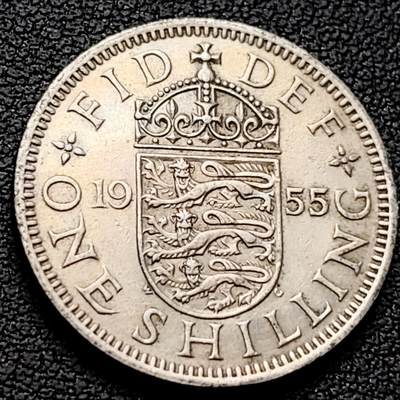 泉币菌-第219场-拍品多 请提前出价 - 英国1955年1先令铜镍币 三师纹章 伊丽莎白二世女王 英格兰版 23.5mm 