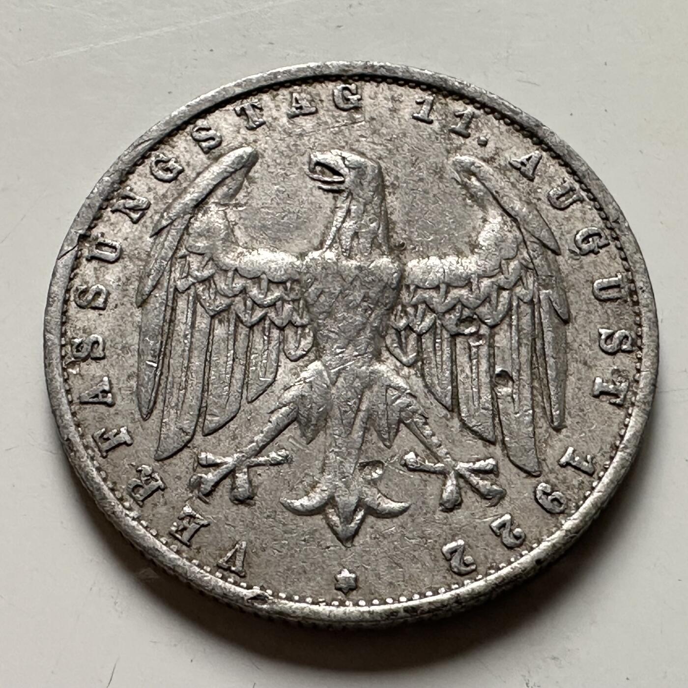 🌹外币初藏🌹🐯2026年第36场   每周二四六晚8️⃣点 接代拍 德国魏玛共和国 1922年3马克铝币（A厂）