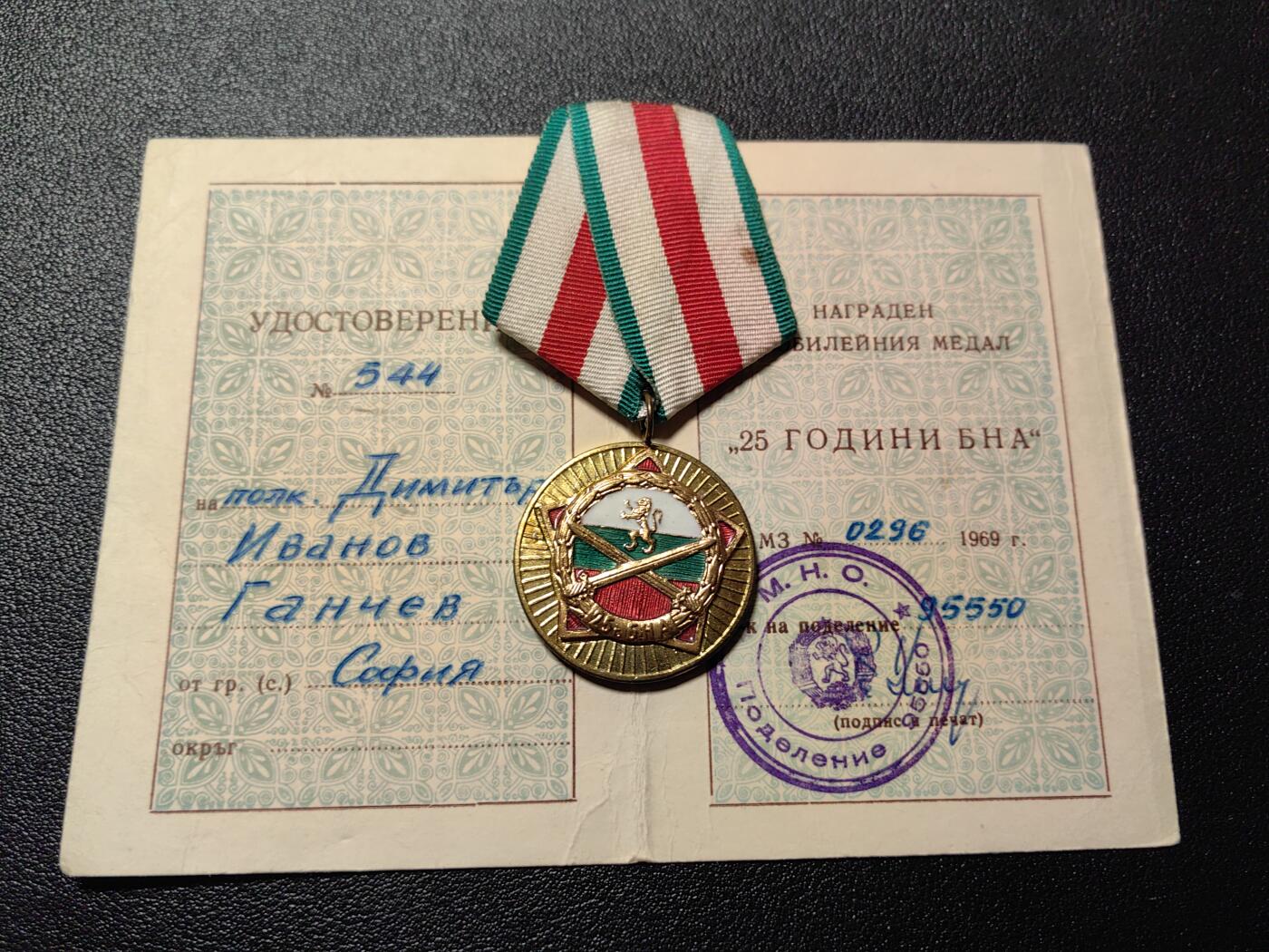 靖甫拍卖第八场 保加利亚内务部25周年奖章带证