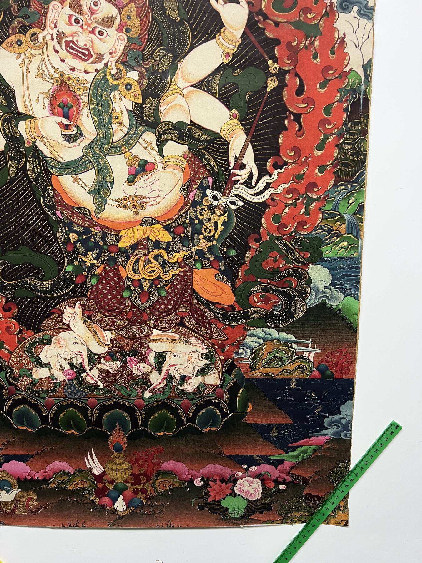 零元拍：唐卡装饰艺术复制画 （非原画）做旧工艺 名稱：白马哈嘎拉 尺寸 90✖️45