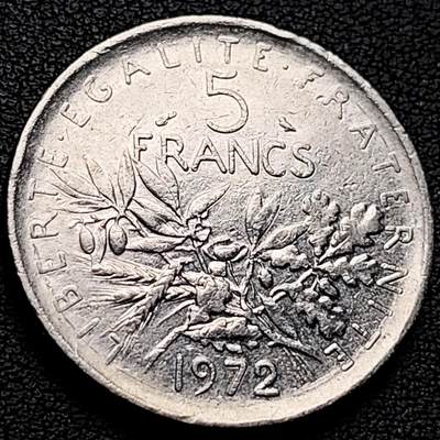 泉币菌-第219场-拍品多 请提前出价 - 法国早期（1972年）5法郎大镍币 29MM 播种女神 入欧前末版 绝版币