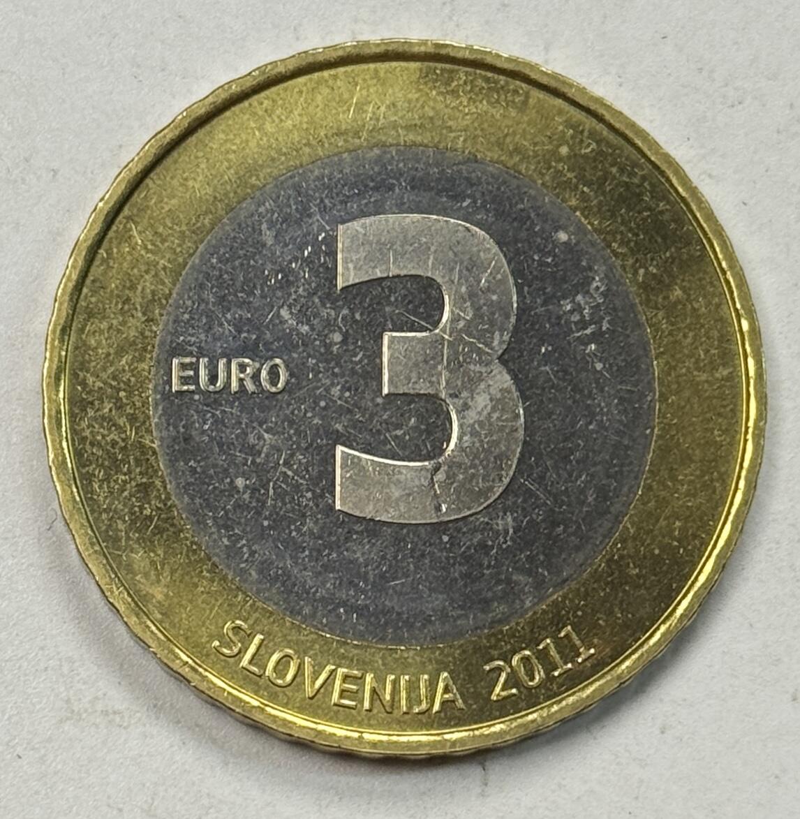 S&S Numismatic世界钱币-拍卖 第125期  斯洛文尼亚2011年 独立20周年 3欧元双色纪念币 Mint Error 非常明显的磨具爆裂