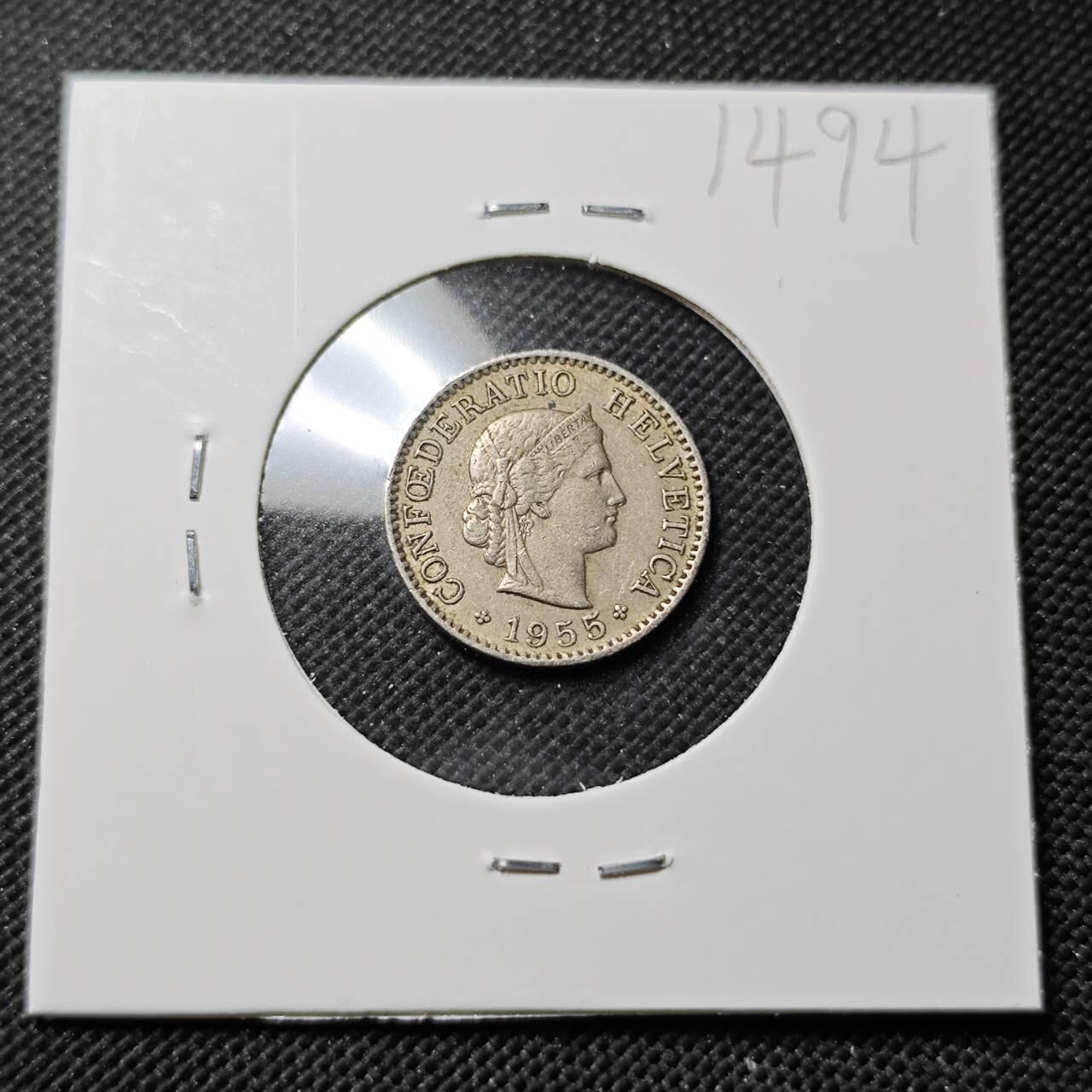 KK钱币收藏小铺  第414期 2月预留时间 周末发货 1955瑞士5分