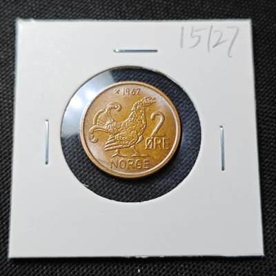 KK钱币收藏小铺  第415期 2月预留时间 周末发货 1967挪威2欧尔 好品