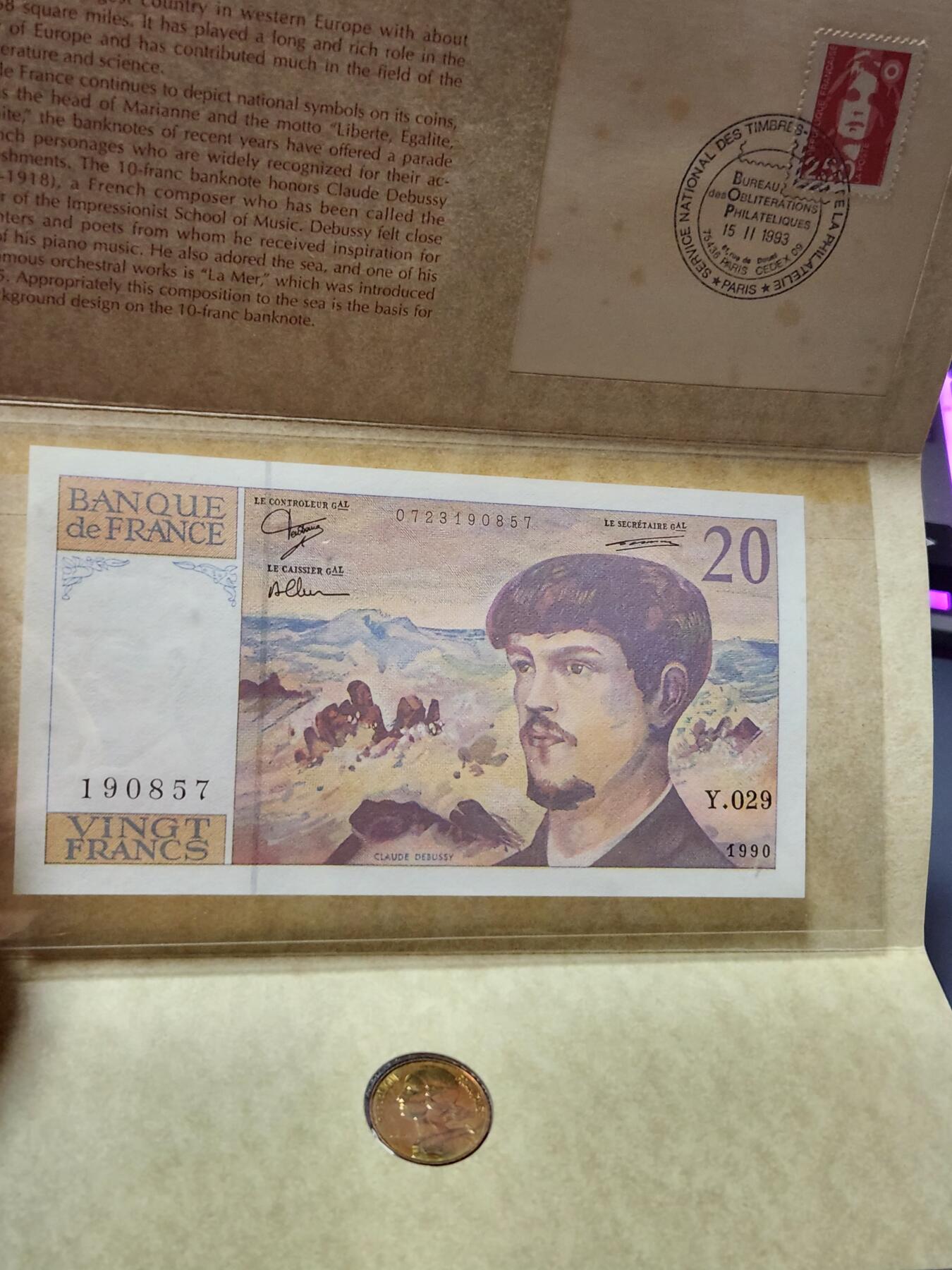 4月1号晚上8点 中外纸币自动截拍第50场 20法郎 三合一 全新