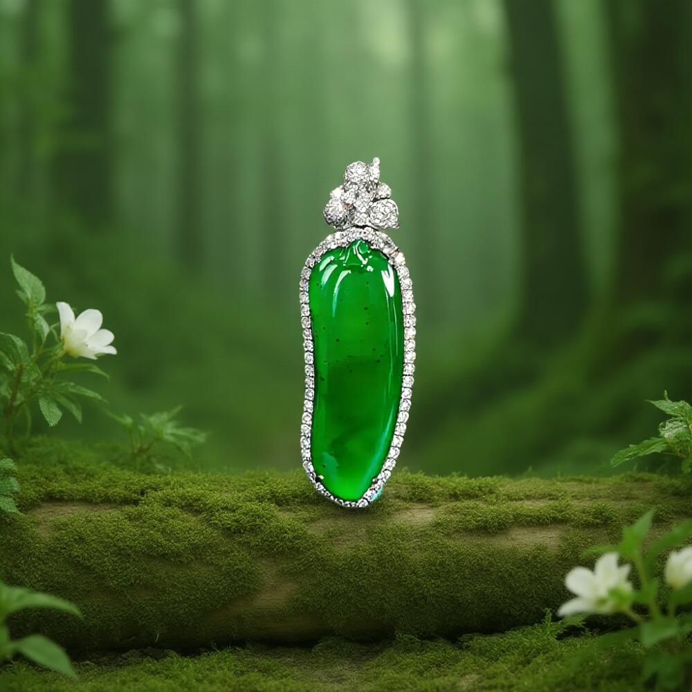 碧月说宝 君子怀瑾·当代和田玉清风专场（七） 18k镶钻玻璃种帝王绿福瓜延绵