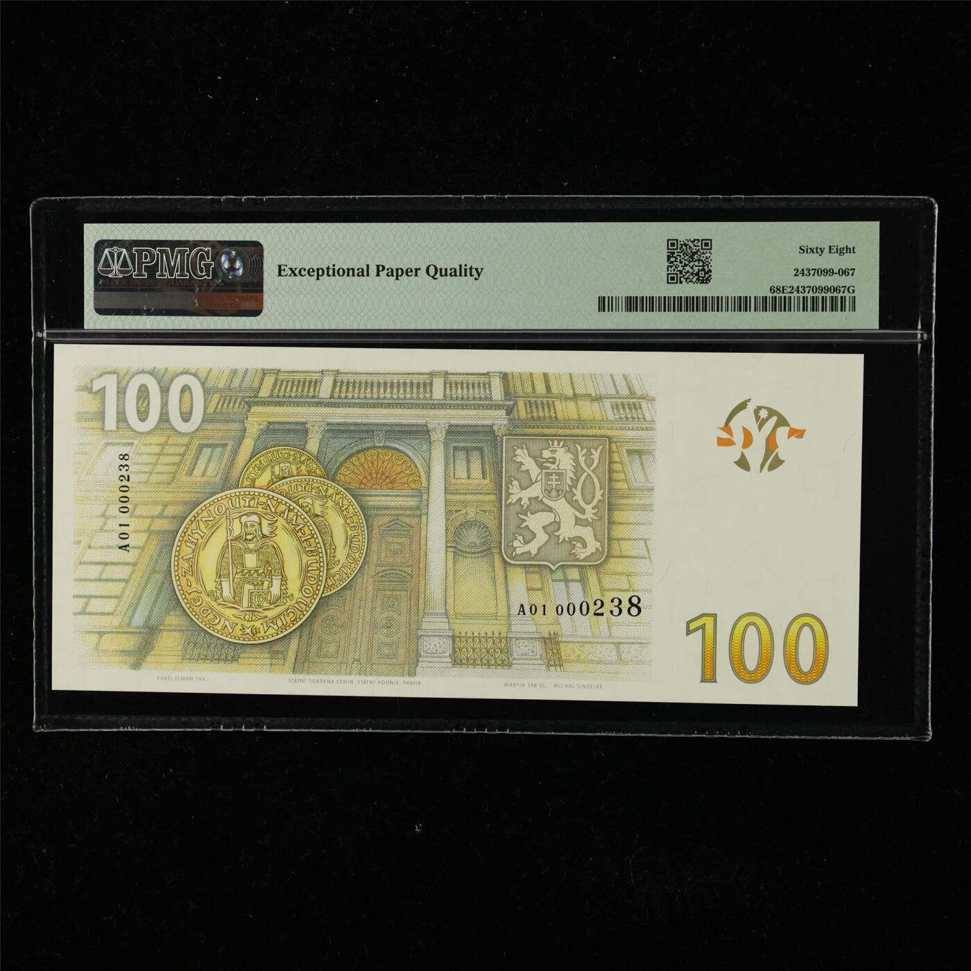 【亘邦集藏】第225期拍卖 2019年 捷克STC测试钞100 PMG 68EPQ A01000238