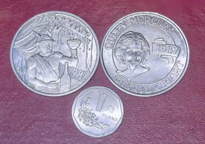 北京马甸外国币专卖第149期，外国币专场，陆续上拍，欢迎关注 - 美国路易斯安那州梅泰里（Metairie）地区“水星骑士团”（Krewe of Mercury）发行的狂欢节（Mardi Gras）纪念章2枚，材质：铝