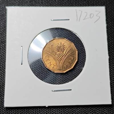 KK钱币收藏小铺  第417期 2月预留时间 周末发货 1974斯威士兰1分 好品铜币