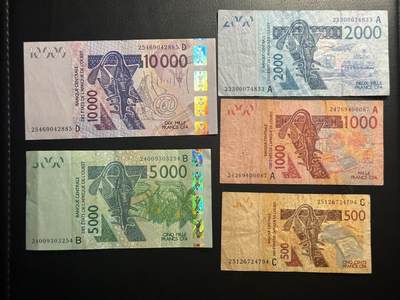 丙午马年四月第一场 。本期更新了稀有大革命纸币 - 西非大全套一组5张流通品。A科特迪瓦，B贝宁，C布基纳法索，D马里都有